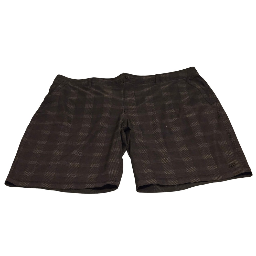 Hang Ten Men's Cruze Hybrid Flat Front Shorts Plaid Charcoal Black  Stretch